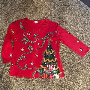 Holiday Red Christmas Tree Women's 3/4 Sleeve Top